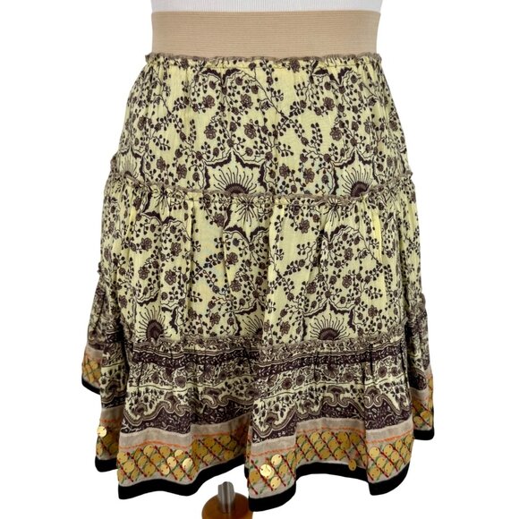 Vtg Y2K Free People Boho Paisley Sequin Tiered Mini Skirt • Skater Grunge Fairy - Picture 11 of 16